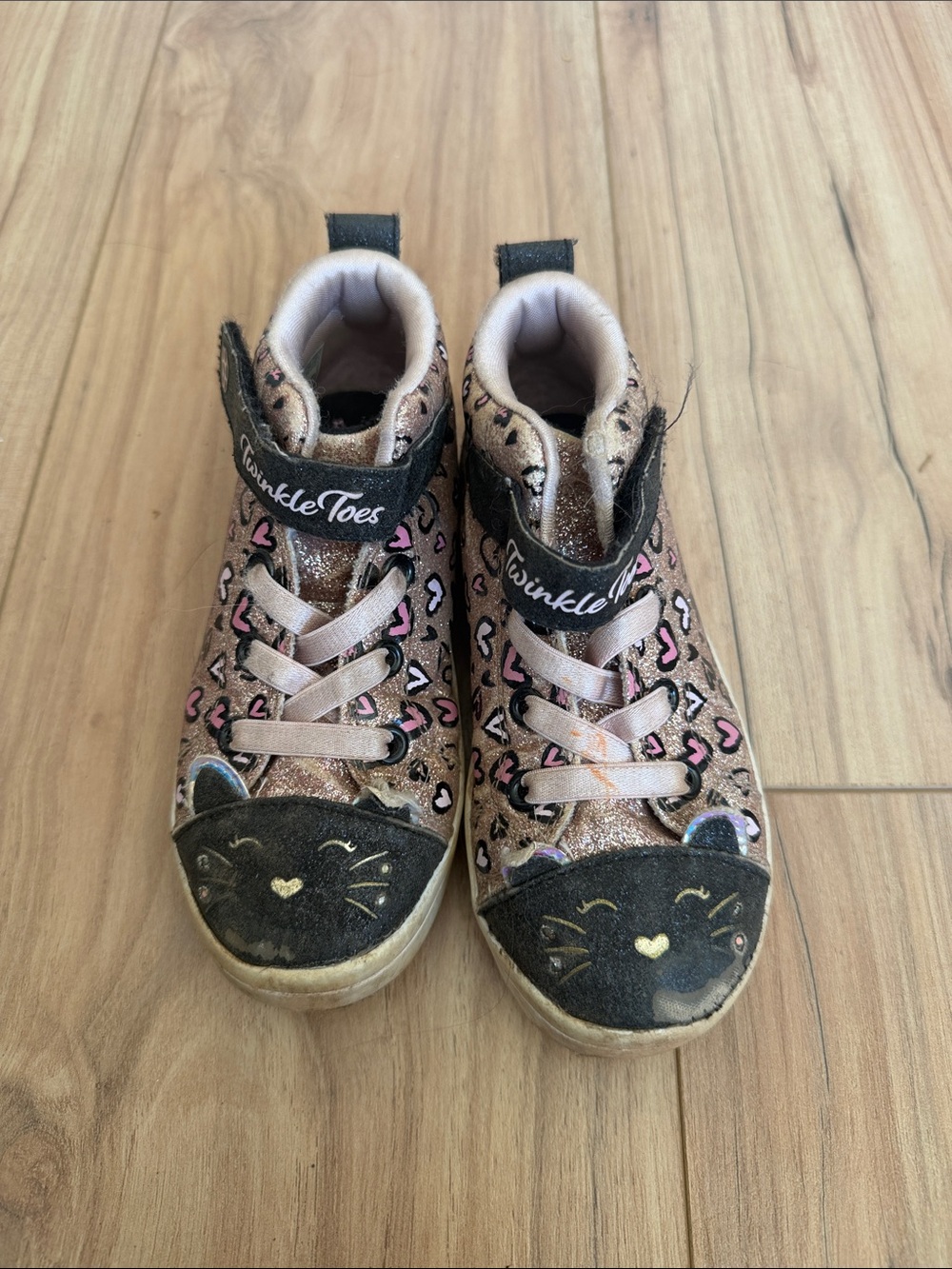 Skechers Twinkle Toes Pink Glitter Cat High-Top Sneakers